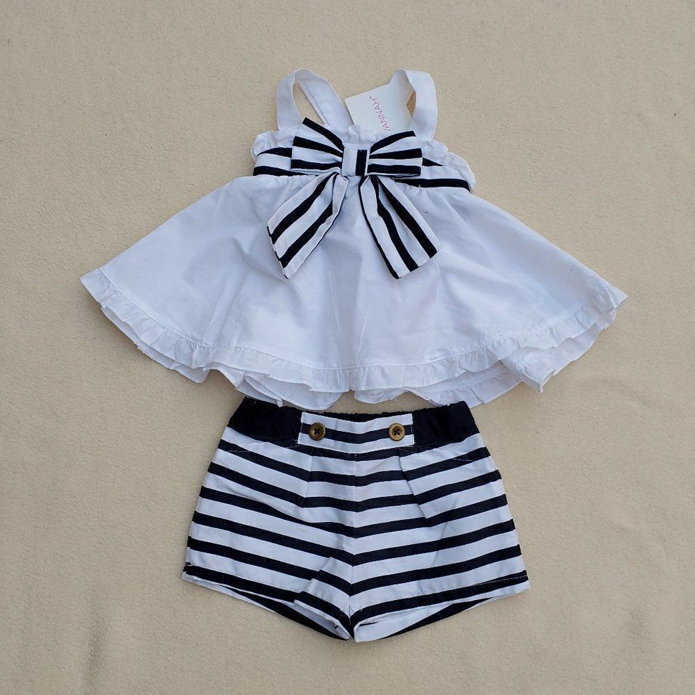 Savannah navy blue and white striped tank top and shorts 3-6 months